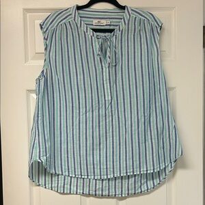 Vineyard Vines Blue and Green Striped Sleeveless Tie Front Blouse Size XL